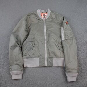 Schott Jacket Mens Large Green Nylon Bomber Full Zip American Varsity MA-1